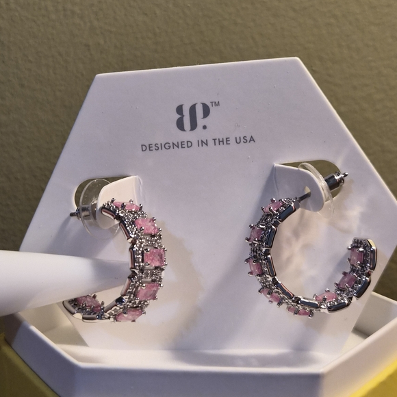 Stunning Pink and Silver Hoop Earrings - Picture 1 of 5
